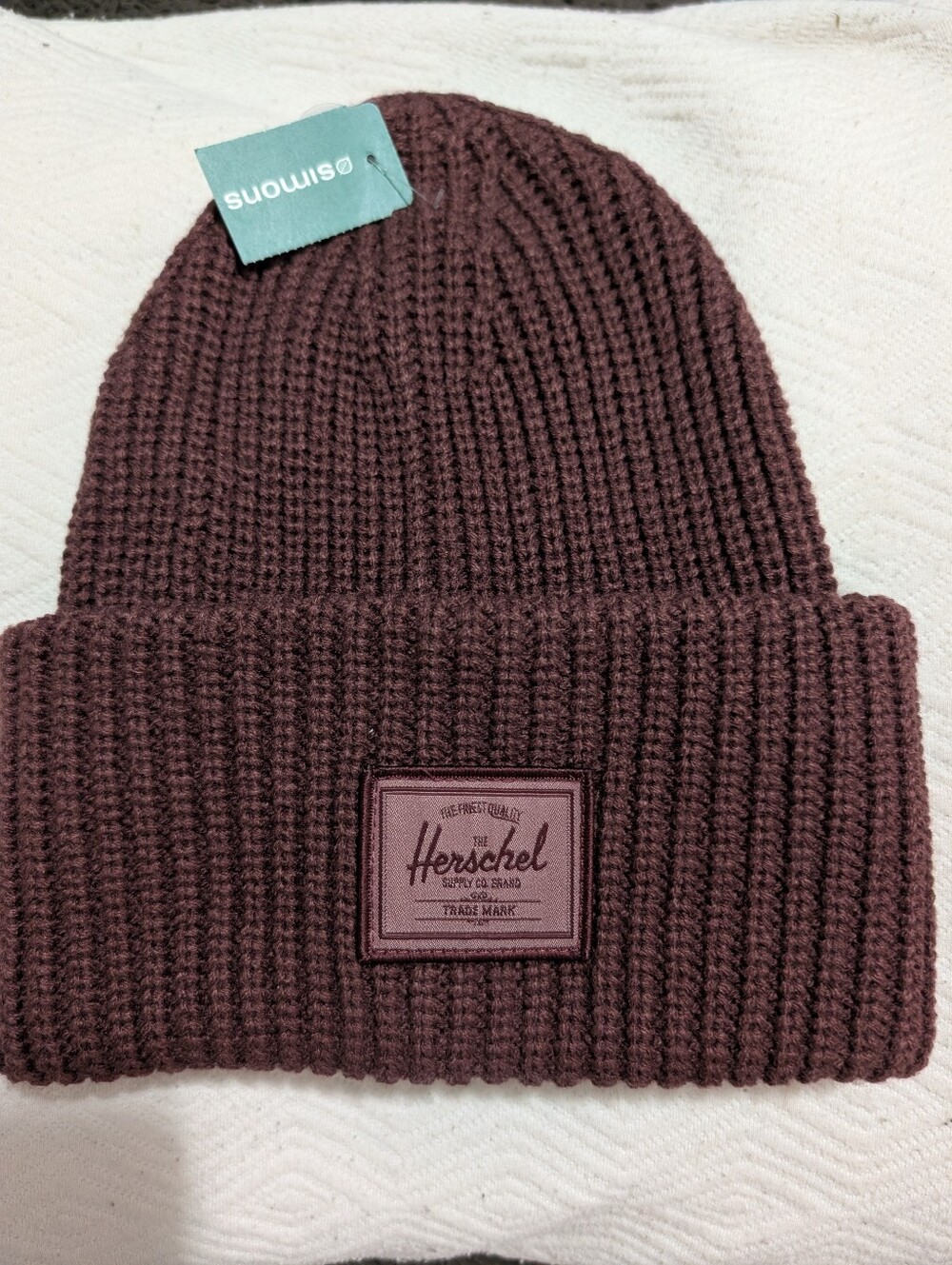 Brand New Herschel Supply Company Maroon Ribbed Cuffed Beanie